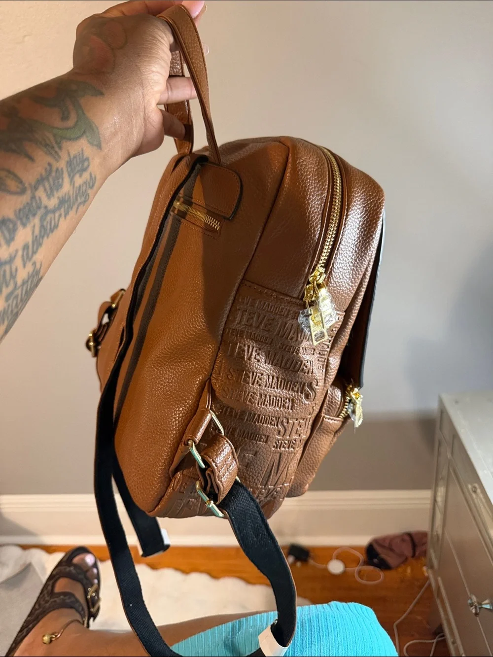 Steve Madden Cognac Embossed Mini Backpack